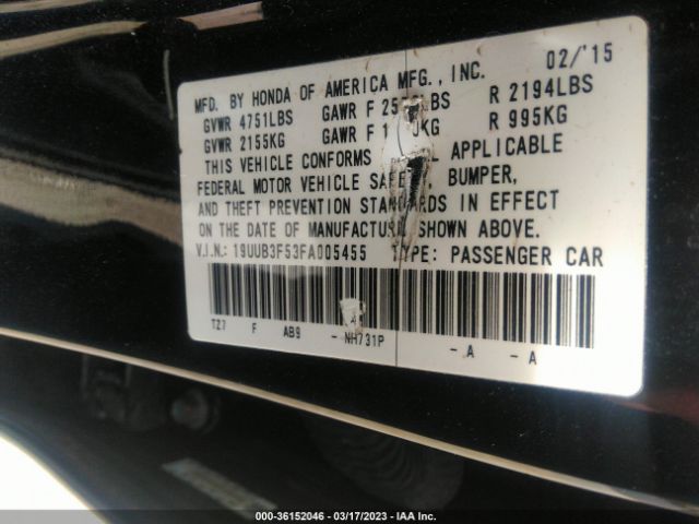 19UUB3F53FA005455 Acura Tlx V6 Tech