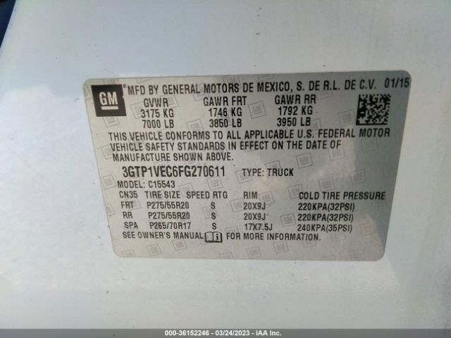 3GTP1VEC6FG270611 GMC Sierra 1500 Slt