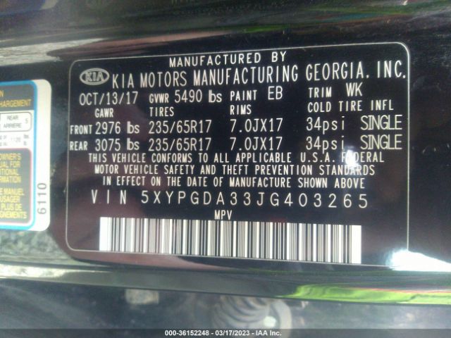 5XYPGDA33JG403265 KIA SORENTO LX
