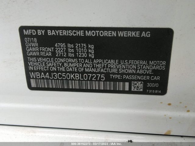 WBA4J3C50KBL07275 BMW 4 Series 430i Xdrive