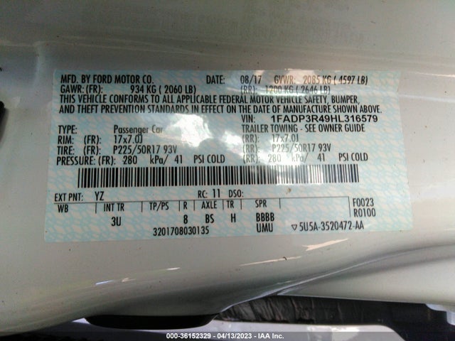 1FADP3R49HL316579 Ford FOCUS ELECTRIC