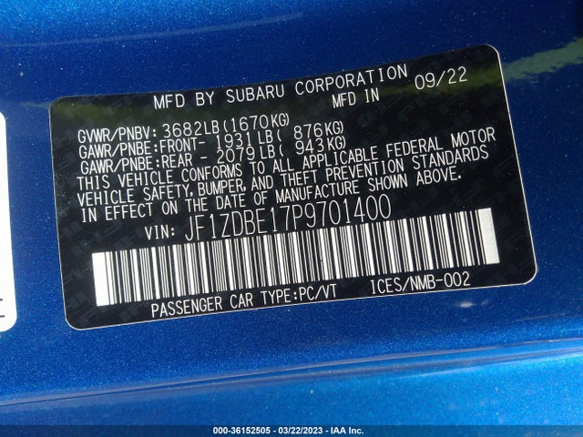 2023 Subaru BRZ, VIN: JF1ZDBE17P9701400