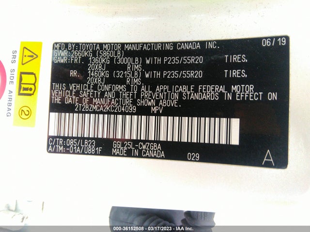 2T2BZMCA2KC204099 Lexus Rx Rx 350