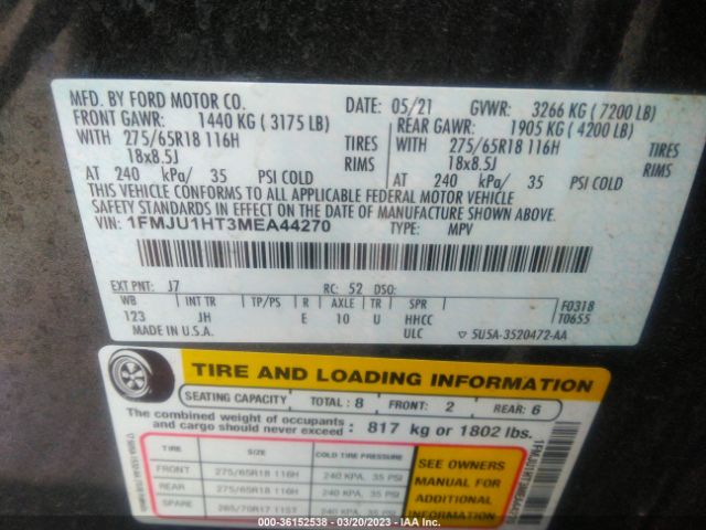 1FMJU1HT3MEA44270 Ford Expedition Xlt