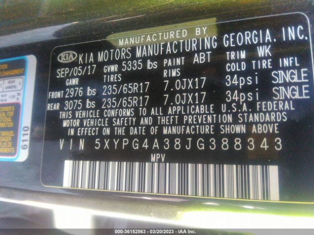 5XYPG4A38JG388343 KIA SORENTO LX