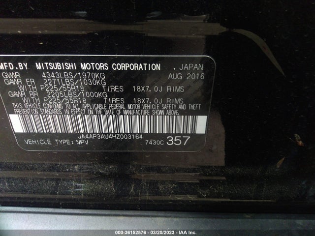 JA4AP3AU4HZ003164 Mitsubishi Outlander Sport 2.0