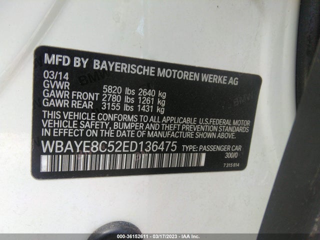 2014 BMW 7 Series, VIN: WBAYE8C52ED136475