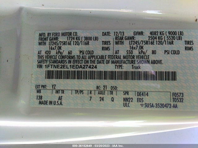 2014 Ford E-Series, VIN: 1FTNE2EL1EDA27424