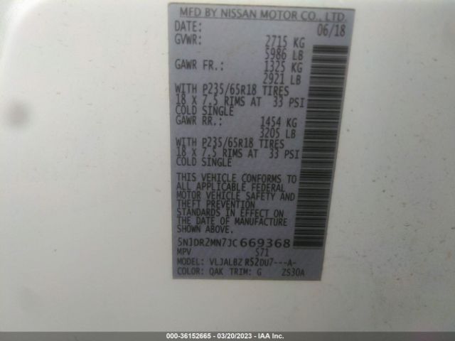 5N1DR2MN7JC669368 Nissan Pathfinder S
