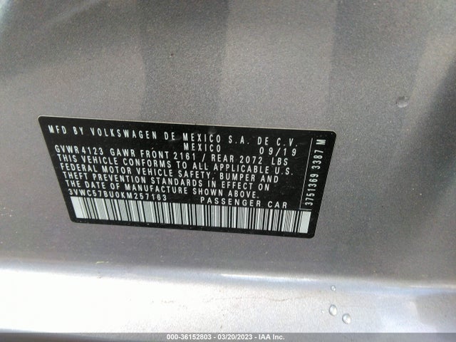 3VWC57BU0KM257163 Volkswagen Jetta S/se/r-line