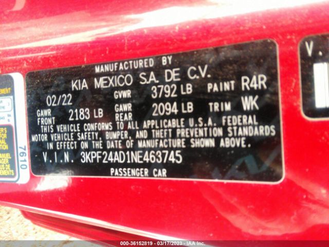 3KPF24AD1NE463745 KIA Forte Lxs