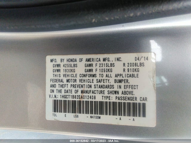 Honda Accord Coupe Ex-l 2014 1HGCT1B82EA012408 Image 10