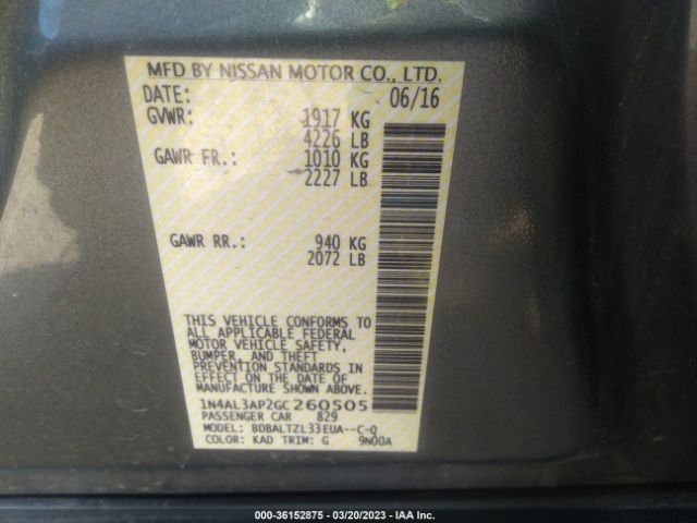 1N4AL3AP2GC260505 Nissan Altima 2.5 Sl