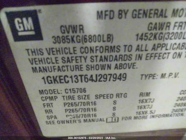 1GKEC13T64J297949 GMC YUKON SLE