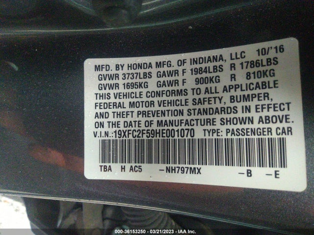 Honda Civic Lx 2017 19XFC2F59HE001070 Image 9