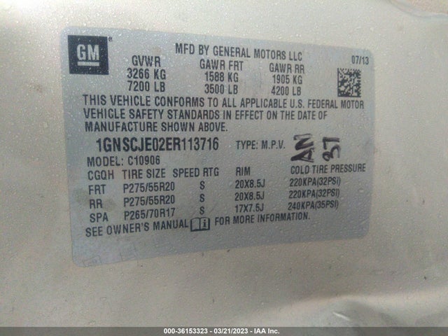 Chevrolet Suburban Lt 2014 1GNSCJE02ER113716 Image 8