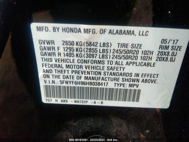 Honda Pilot Touring 2017 5FNYF6H96HB038417 Image 9