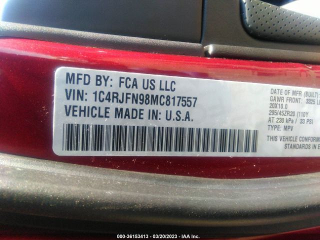 1C4RJFN98MC817557 Jeep Grand Cherokee Trackhawk