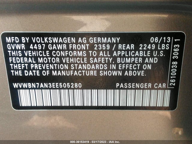 WVWBN7AN3EE505280 Volkswagen CC SPORT