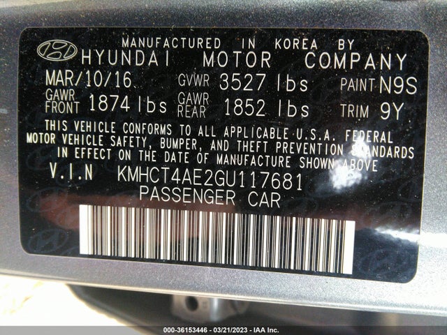 Hyundai ACCENT SE 2016 KMHCT4AE2GU117681 Image 9