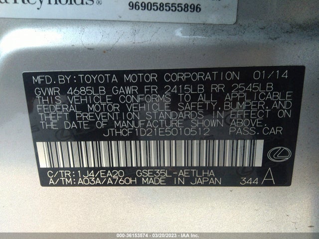 2014 LEXUS IS 250 VIN: JTHCF1D21E5010512