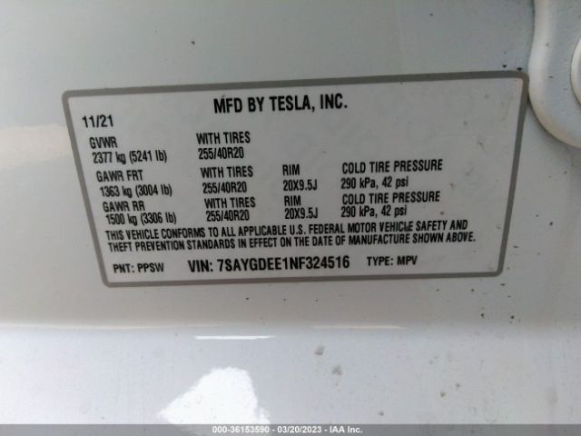 7SAYGDEE1NF324516 Tesla Model Y Long Range