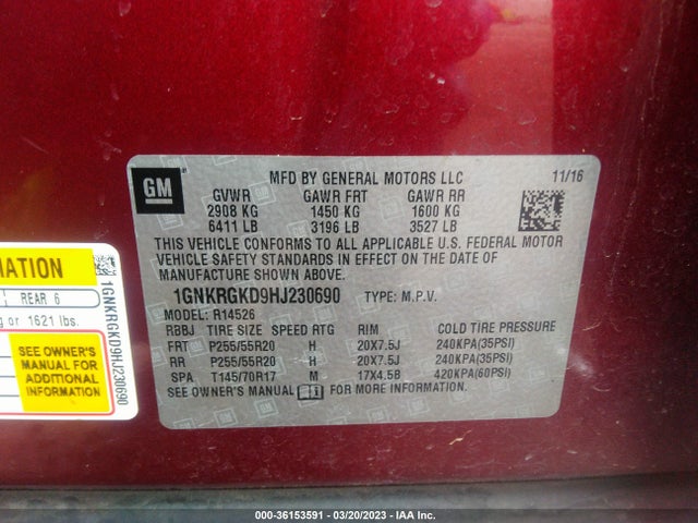Chevrolet Traverse Lt 2017 1GNKRGKD9HJ230690 Image 10