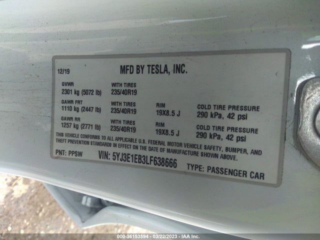 Tesla Model 3 Long Range 2020 5YJ3E1EB3LF638666 Image 11