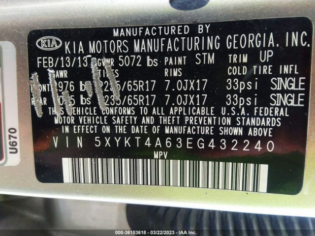5XYKT4A63EG432240 KIA SORENTO LX