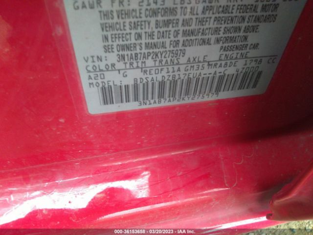 3N1AB7AP2KY275979 Nissan SENTRA SV