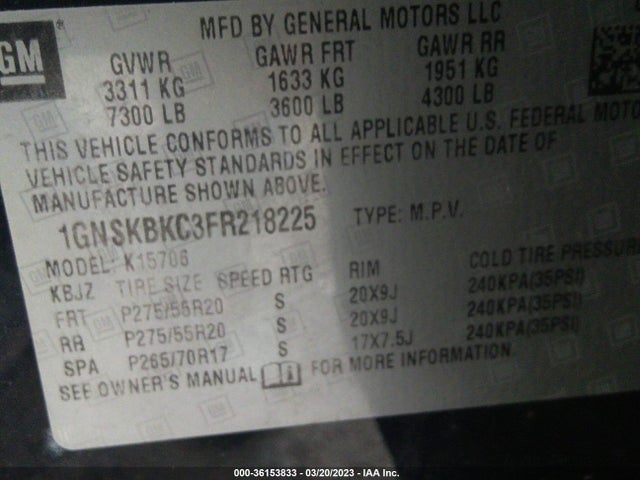 Chevrolet Tahoe Lt 2015 1GNSKBKC3FR218225 Image 9