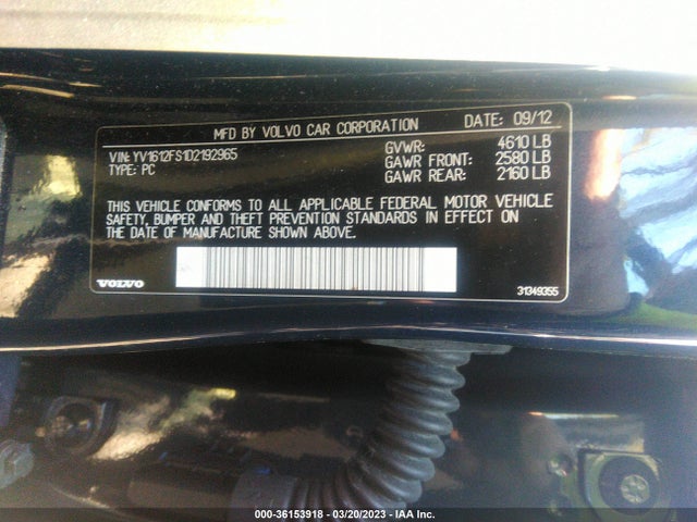 2013 VOLVO S60 T5 VIN: YV1612FS1D2192965