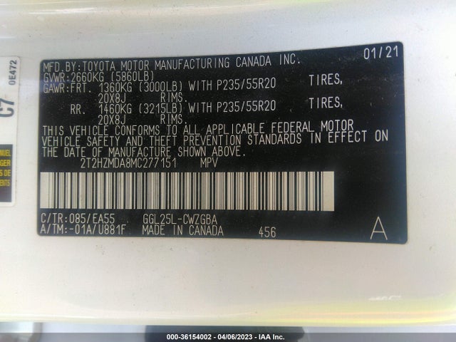 2021 Lexus RX, VIN: 2T2HZMDA8MC277151