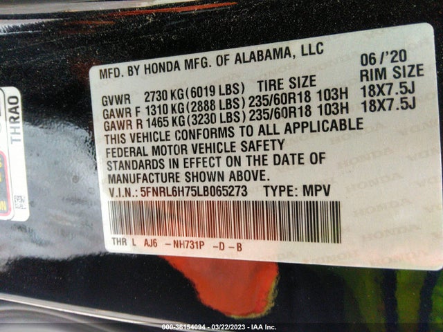Honda Odyssey Ex-l 2020 5FNRL6H75LB065273 Image 9