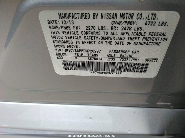 2013 INFINITI G37 SEDAN JOURNEY VIN: JN1CV6AP8DM726297