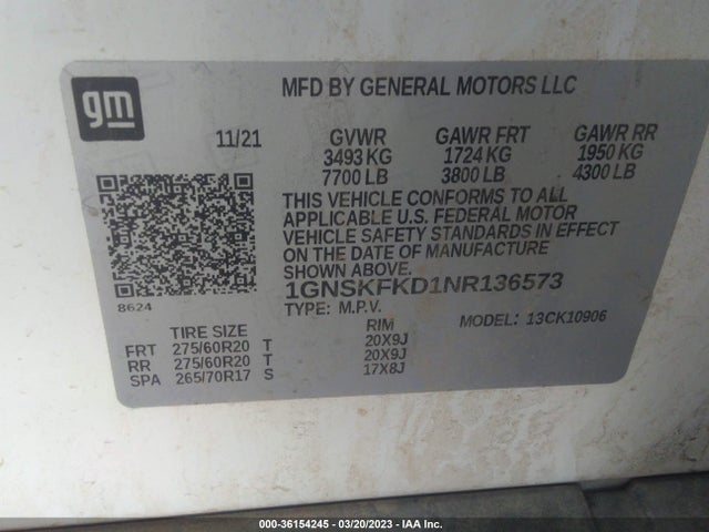 Chevrolet Suburban Premier 2022 1GNSKFKD1NR136573 Image 10