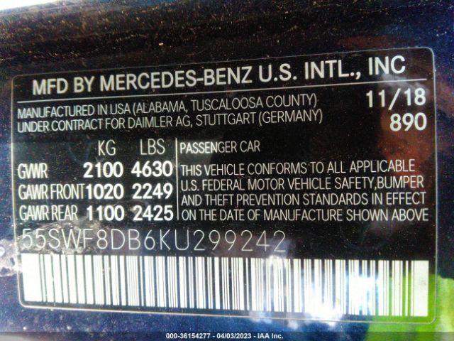 55SWF8DB6KU299242 Mercedes-Benz C-class C 300