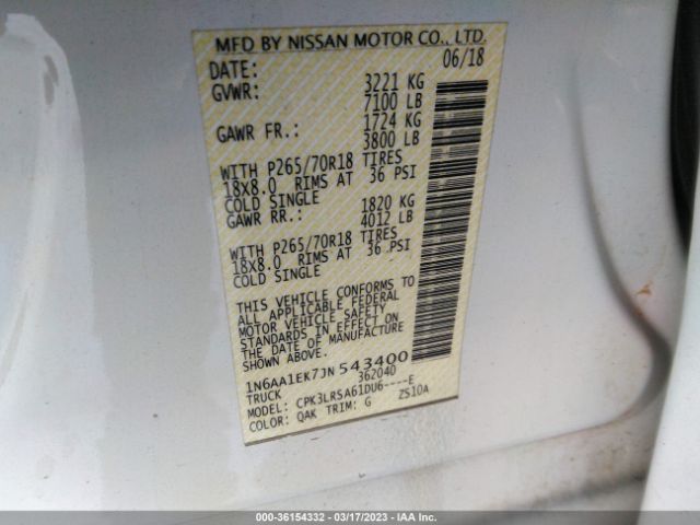 1N6AA1EK7JN543400 Nissan TITAN S