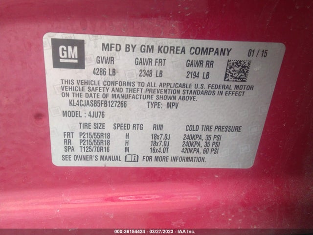 KL4CJASB5FB127266 Buick Encore