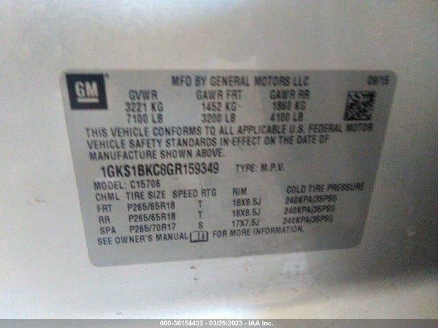 2016 GMC Yukon, VIN: 1GKS1BKC8GR159349
