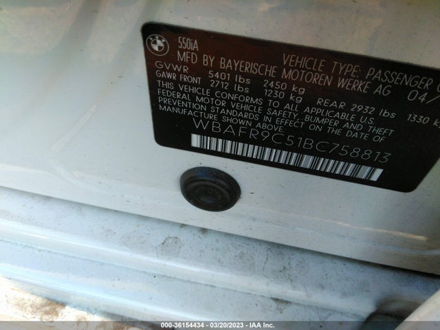 2011 BMW 5 SERIES 550I VIN: WBAFR9C51BC758813