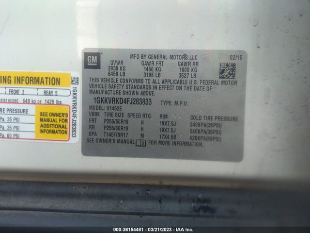 GMC ACADIA SLT 2015 1GKKVRKD4FJ283833 Image 10