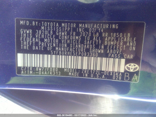Toyota Corolla L/le/s/s Plus/le Plus 2014 5YFBURHE5EP083360 Image 11