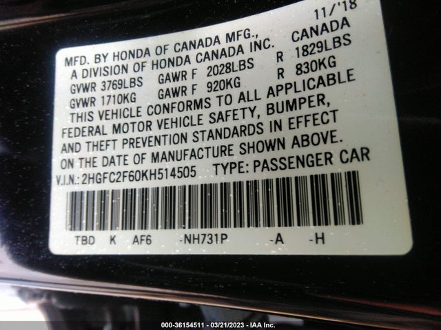 Honda Civic Sedan Lx 2019 2HGFC2F60KH514505 Image 9