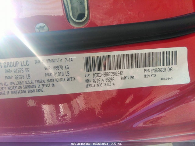 Dodge DART SXT 2014 1C3CDFBB8ED902242 Image 9