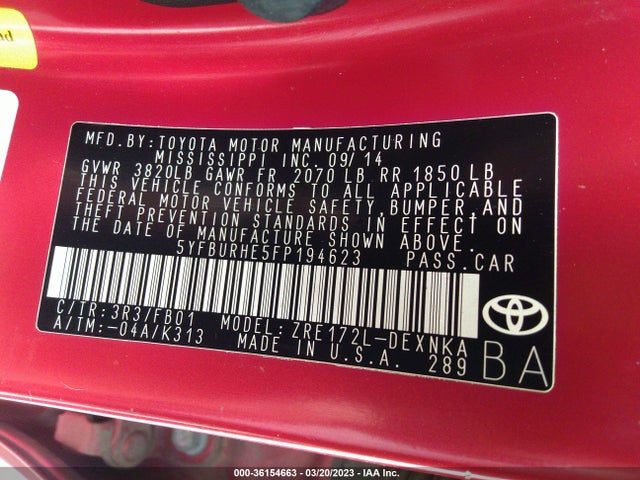 Toyota Corolla L/le/s/s Plus/le Plus 2015 5YFBURHE5FP194623 Image 9