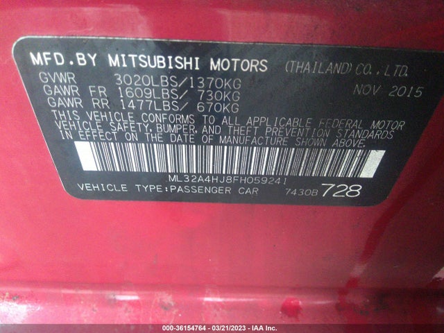 ML32A4HJ8FH059241 Mitsubishi Mirage Es/rf