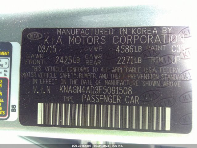 KNAGN4AD3F5091508 KIA Optima Hybrid Ex