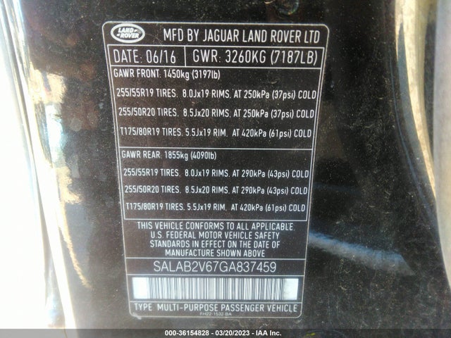 SALAB2V67GA837459 Land Rover LR4