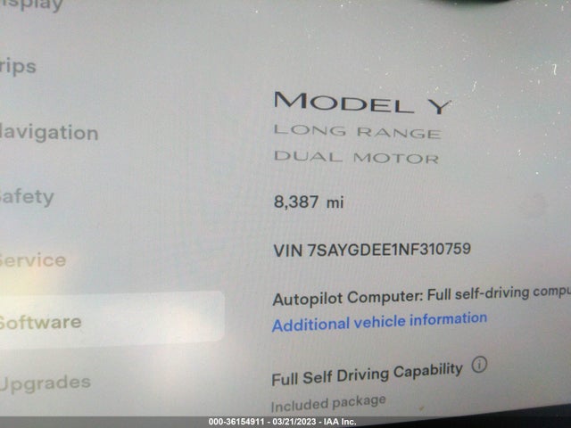 7SAYGDEE1NF310759 Tesla Model Y Long Range